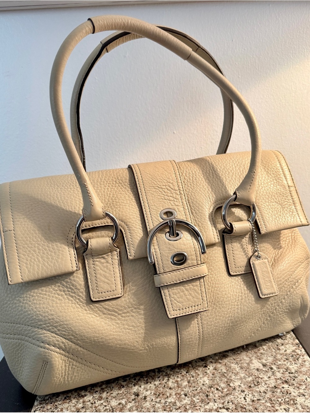 Coach Beige Leather Satchel with Silver Hardware